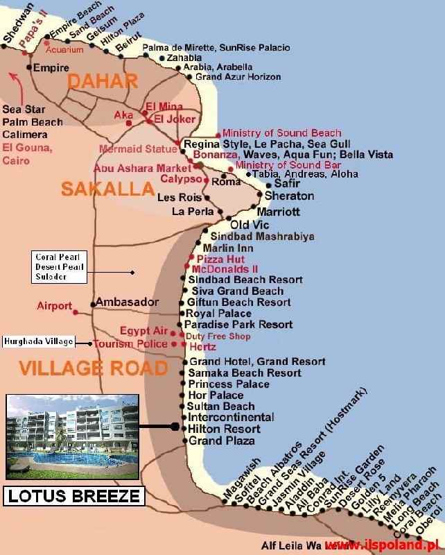 отели хургады на карте с названиями.